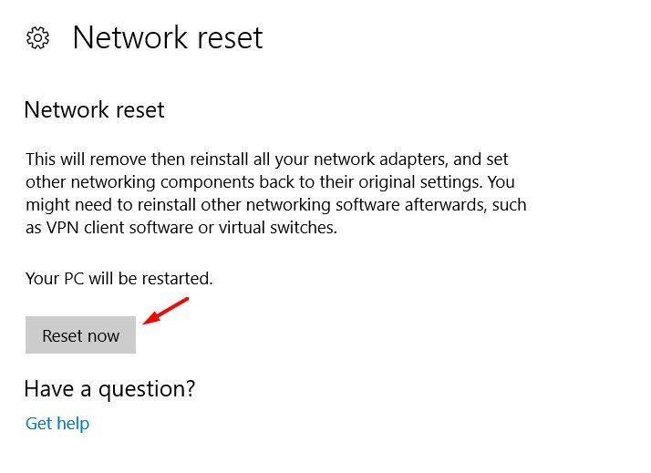 Network Reset Now